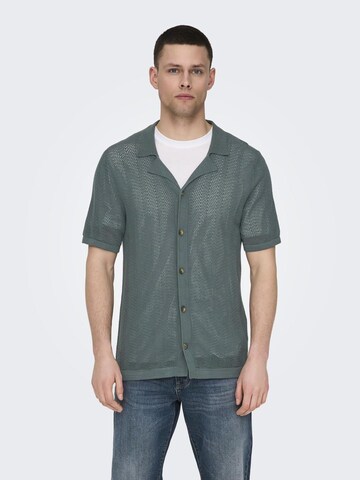 Only & Sons Knit Cardigan in Green: front