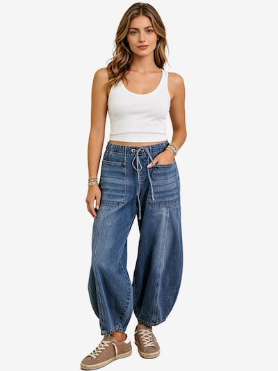 KoJooin Pants 'Damen Stretch-Jeans mit Kordelzug, hohem Bund, lockerem, weitem Bein und Baggy-Jeans' in 36/Regular in Dark blue, Item view