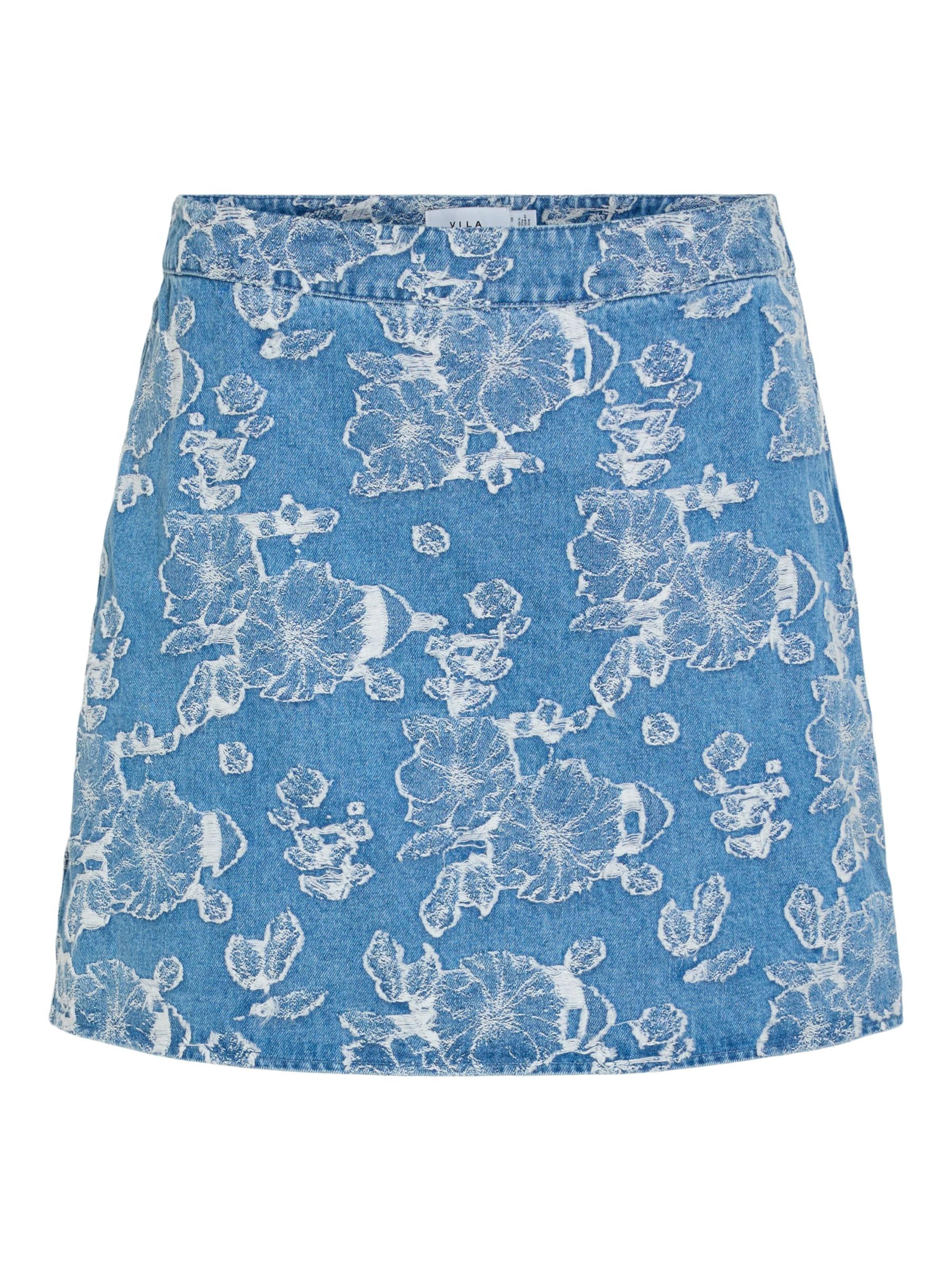 VILA Rok 'VIIanais' in de kleur Blauw denim / Wit, Productweergave