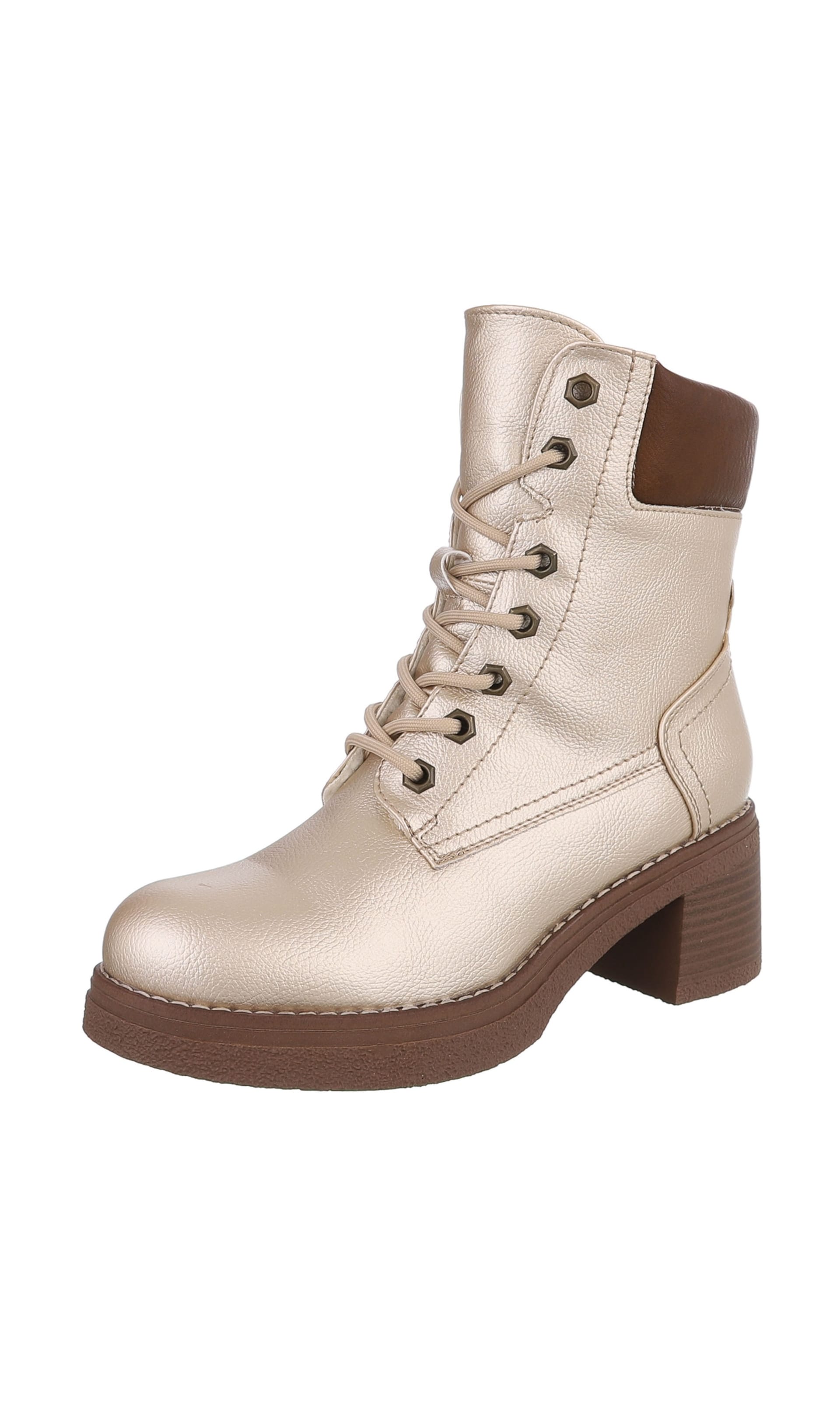 Ital-Design Lace-Up Ankle Boots in Gold: front