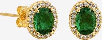 Boucles d'oreilles 'Oval Emerald Halo Stud | 18K Gold Plated Sterling Silver' VANGUERATI en vert : devant