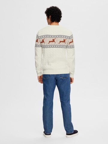 SELECTED HOMME Pullover 'Reindeer' in Weiß