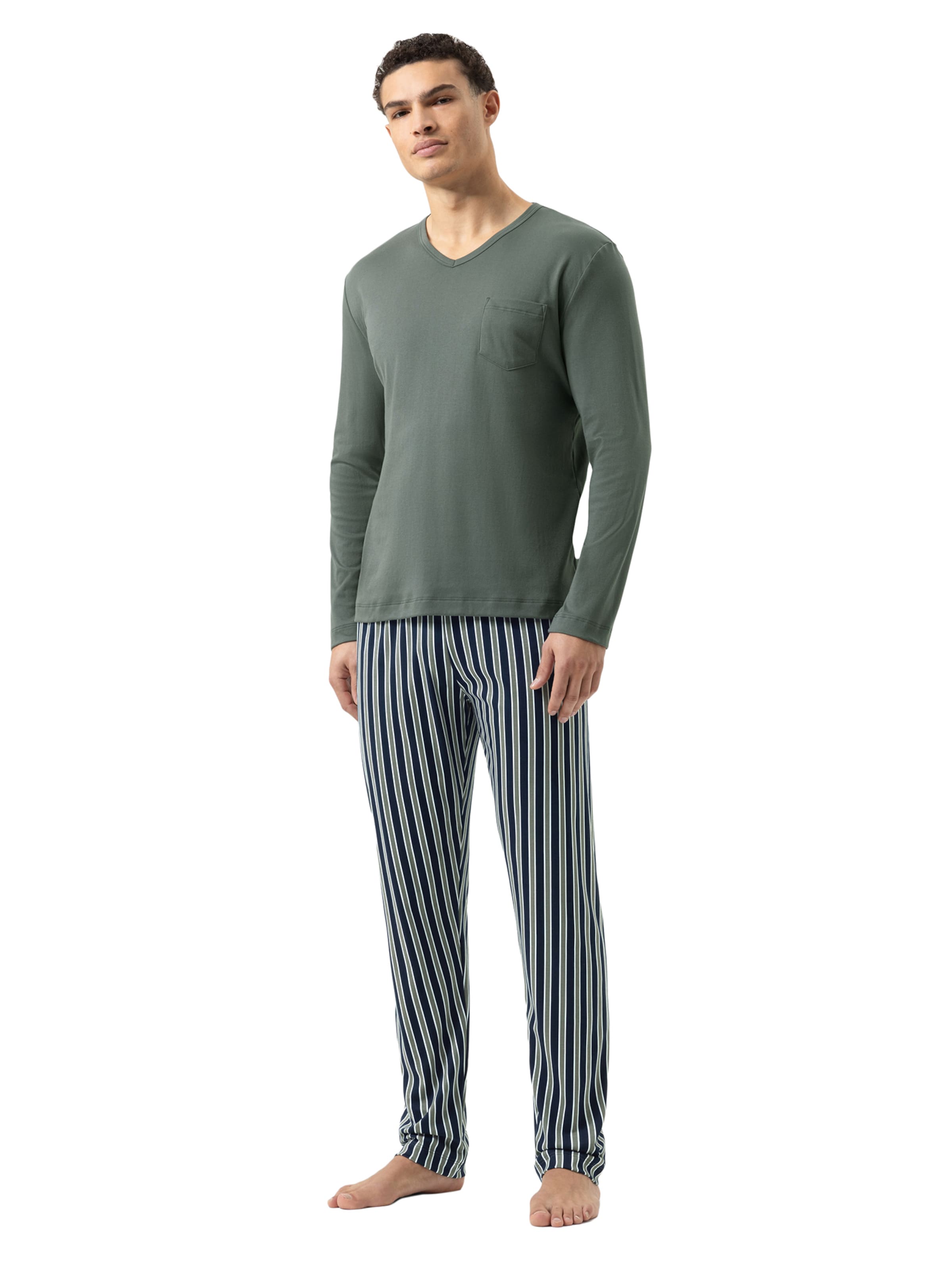 Mey Pyjama lang 'Rough Stripes' in Groen: voorkant