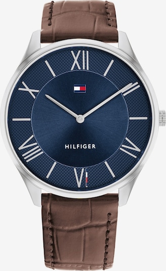 TOMMY HILFIGER Montre à affichage analogique en bleu marine / brun foncé / argent, Vue avec produit