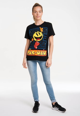 LOGOSHIRT Shirt 'Pac-Man – Jumping' in Black