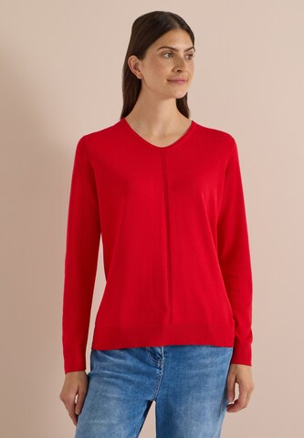 CECIL Basic Pullover mit V-Neck in Unifarbe in Rot: Vorderseite