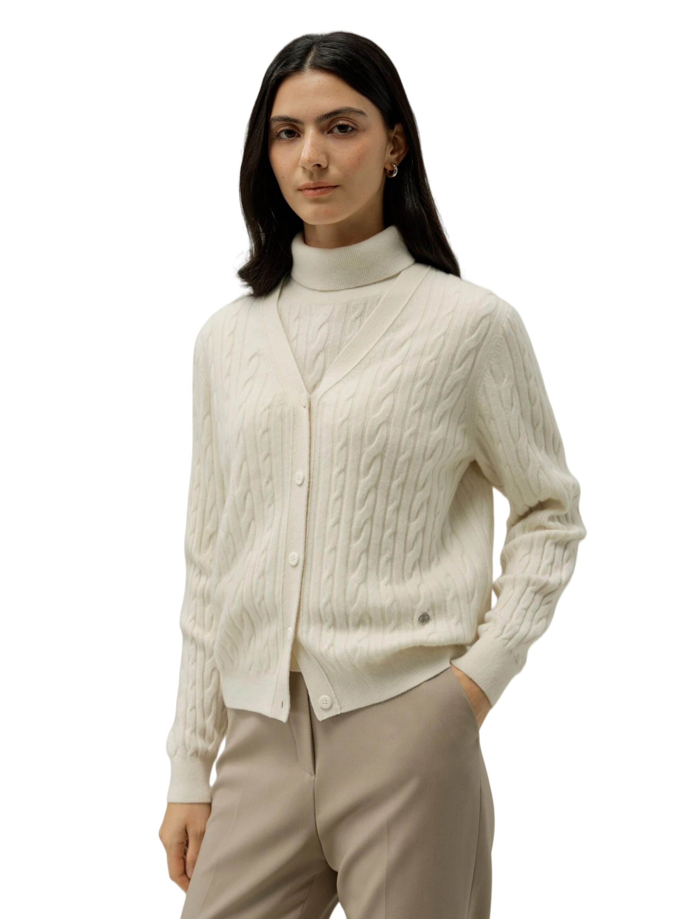 Lilysilk Strickjacke 'Strickjacke aus Baby-Kaschmir mit Zopfmuster'‌‌‌‌‌‌‌ in Weiß