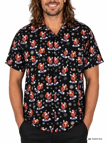 Regular fit Camicia 'Christmas Snow Santa' di King Kameha in nero