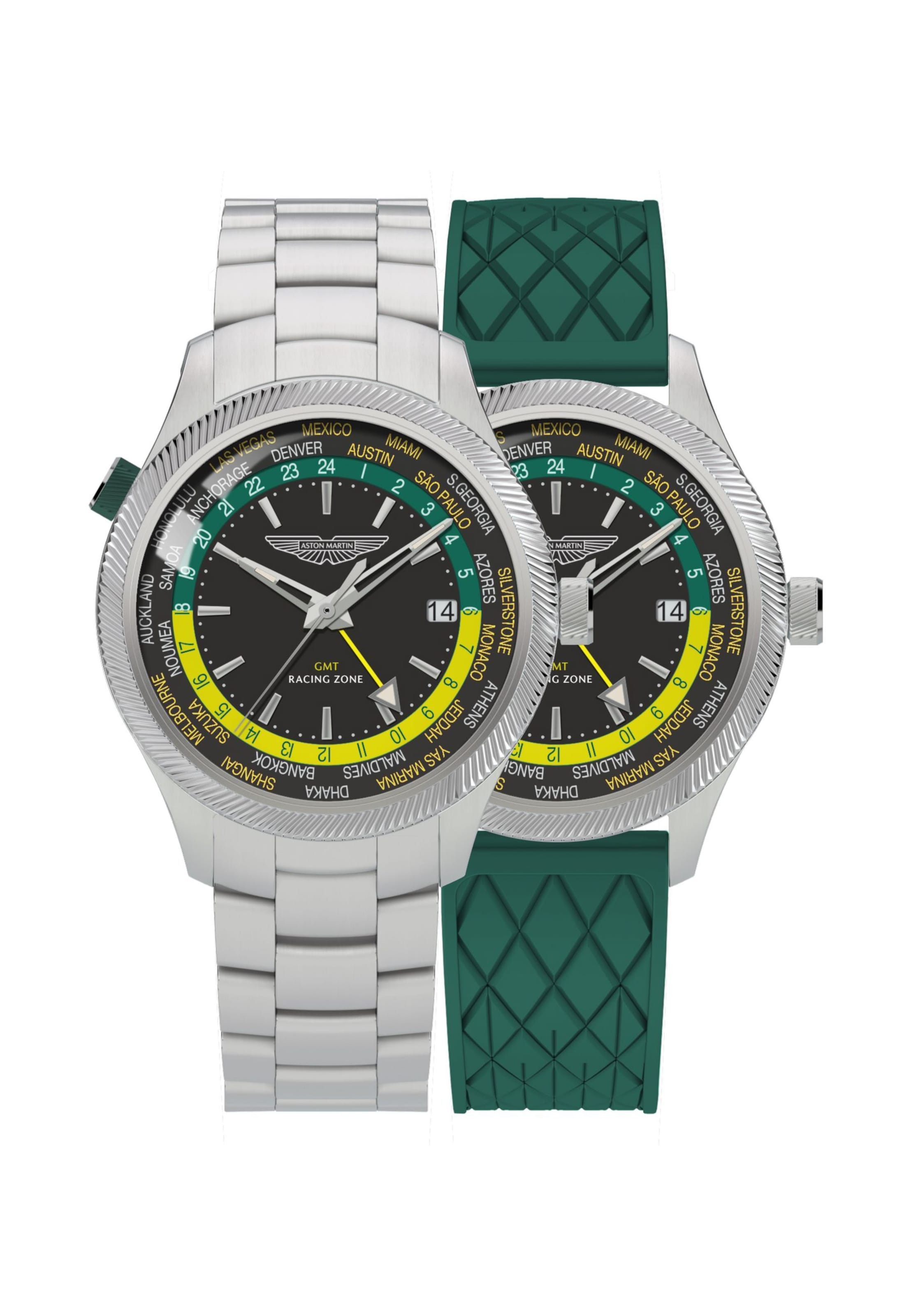 Aston Martin Analoguhr 'GRZ' in Grün: Vorderseite