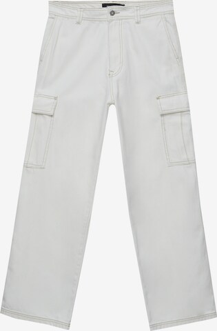 Pull&Bear Карго панталон в бяло: отпред