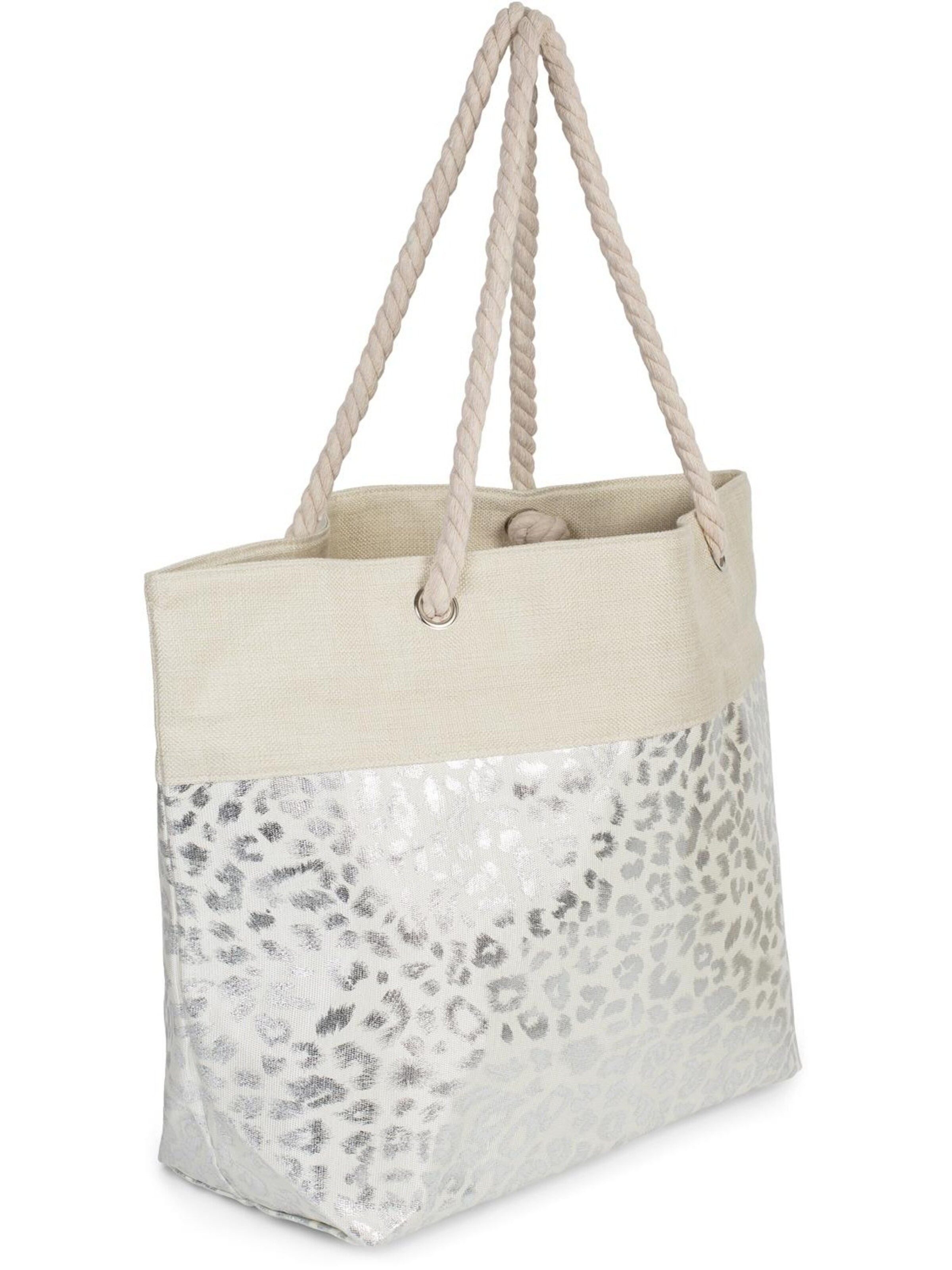 styleBREAKER Strandtasche 'Strandtasche mit metallic Leoparden Print'‌‌‌ in Beige