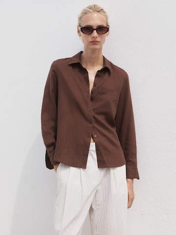 MANGO Blouse 'LINO' in Brown: front