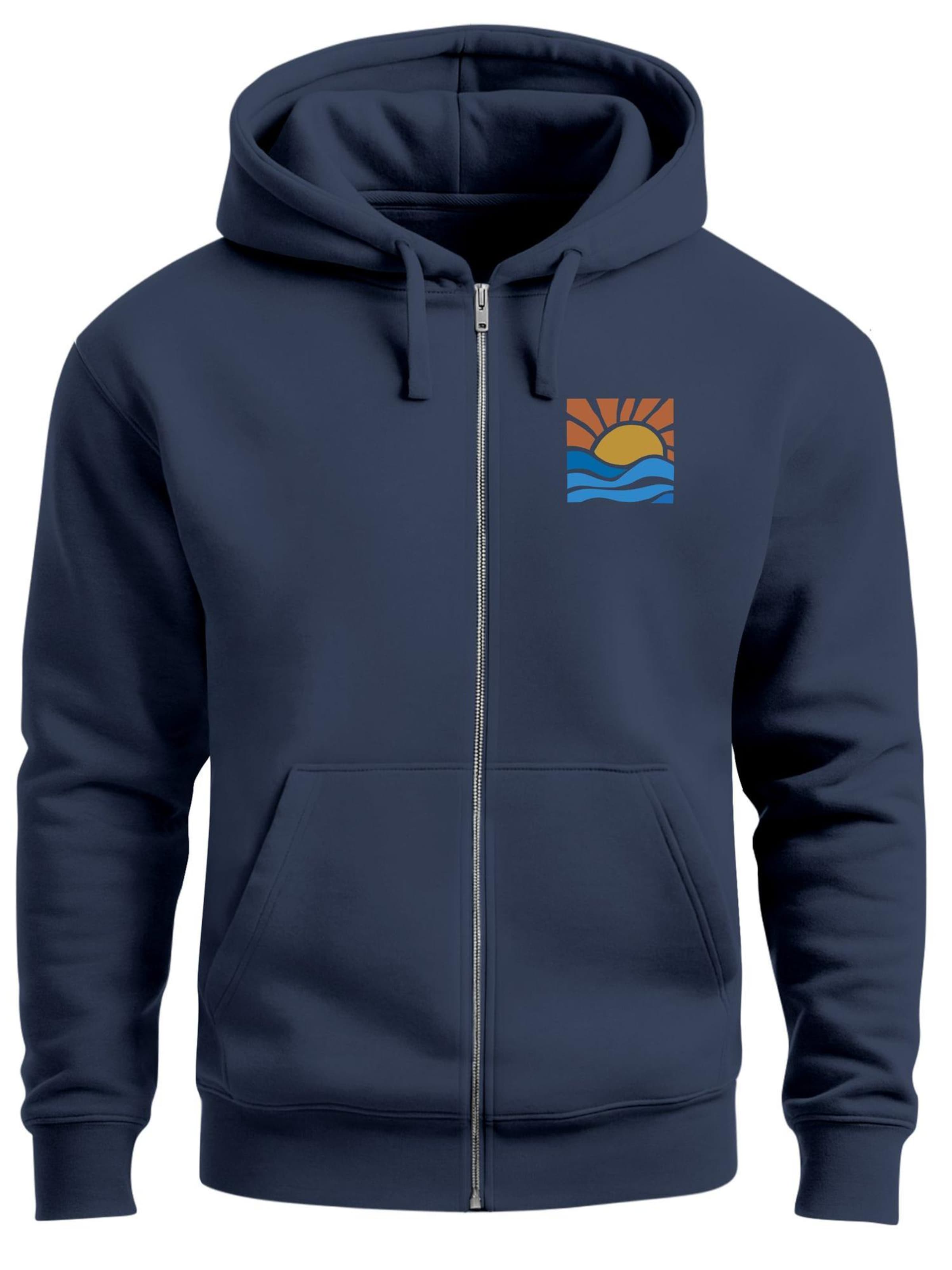 Neverless Zip-Up Hoodie 'Sun Wave Batch' in Blue: front