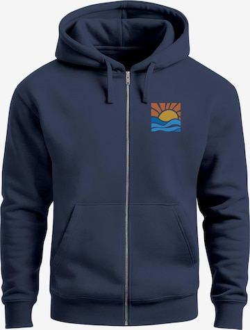 Neverless Zip-Up Hoodie 'Sun Wave Batch' in Blue: front