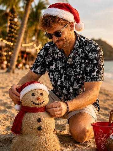 Regular fit Camicia 'Christmas Reindeer Allover' di King Kameha in nero