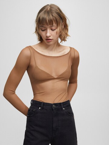 Pull&Bear Shirt Bodysuit in Brown: front