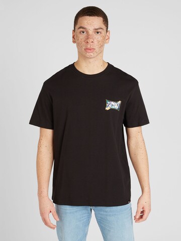 Tommy Jeans - Camiseta 'FLOWER POWER' en negro: frente