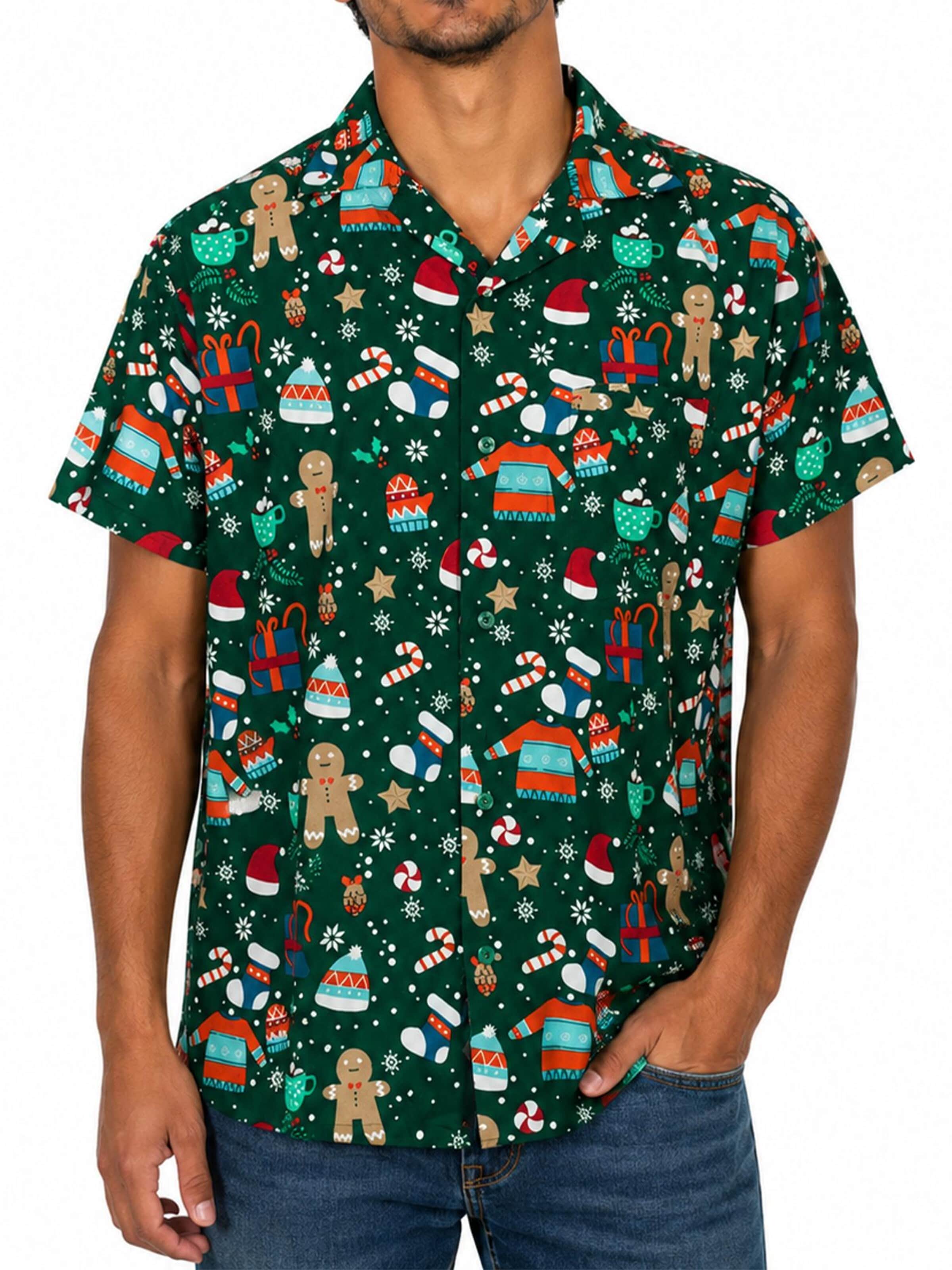 King Kameha Regular Fit Hemd 'Christmas Gingerbread'‌‌‌‌‌ in Grün