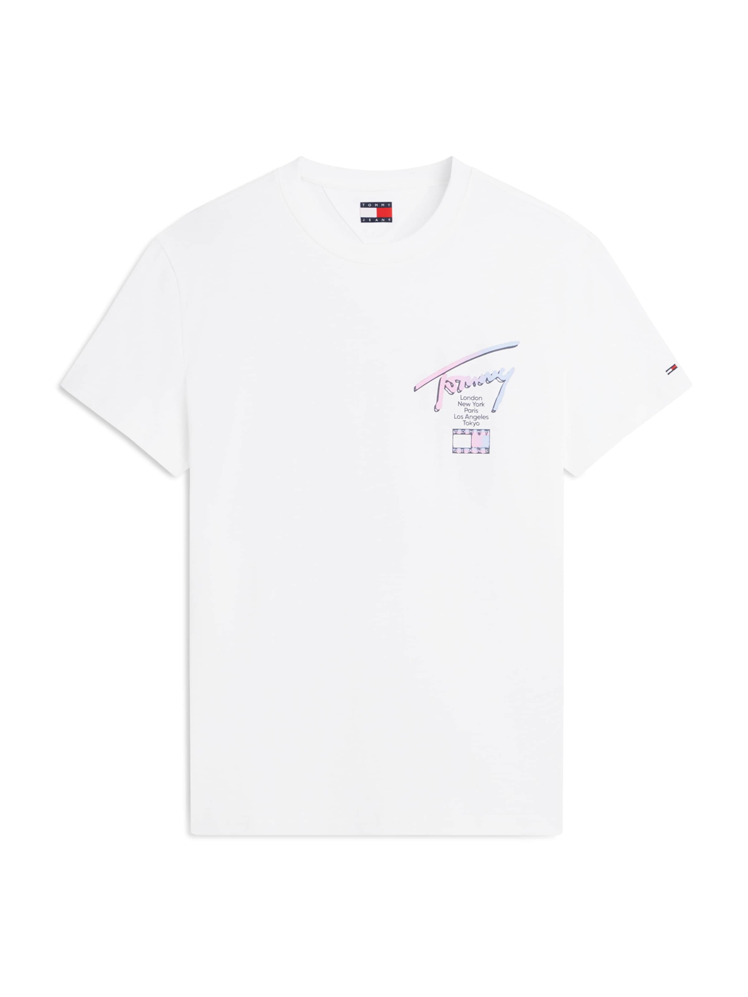 Tommy Jeans Тениска 'CITY SIGN' в бяло: отпред