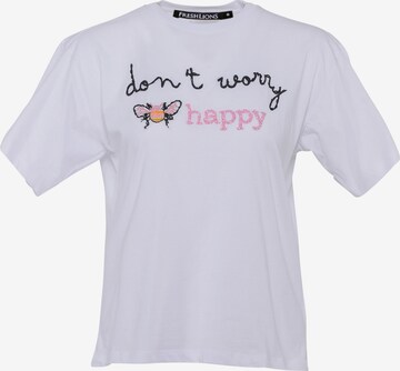 FRESHLIONS Shirt 'Happy' in Wit: voorkant