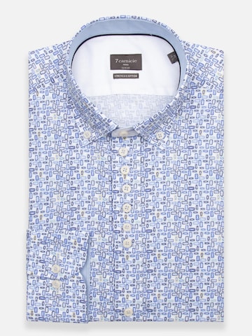 7Camicie - Ajuste estrecho Camisa de negocios 'Donatello Iconic Poplin Stretch Man Shirt White Blue' en blanco