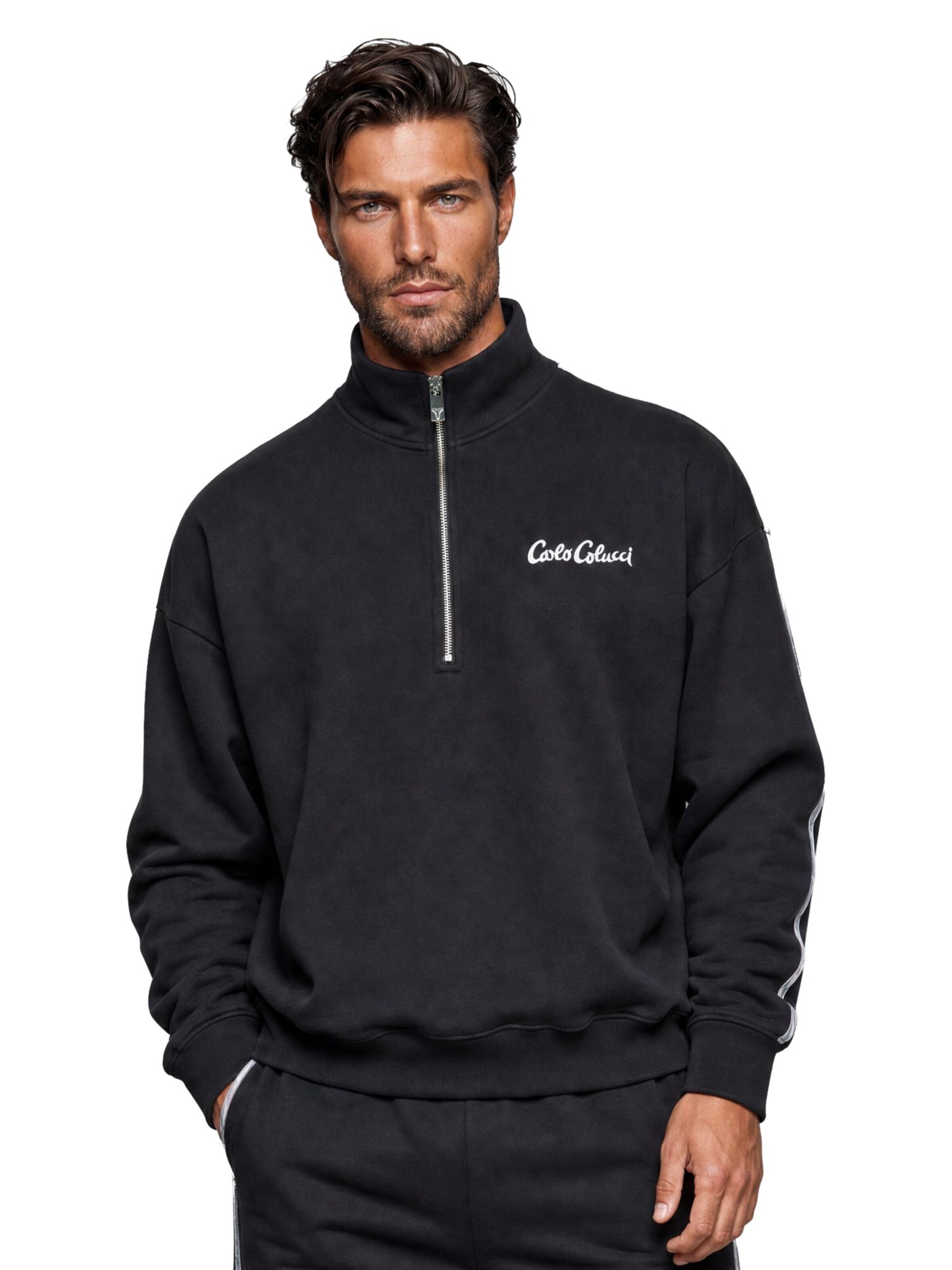 Carlo Colucci Sweatshirt in Zwart: voorkant