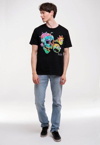LOGOSHIRT Shirt 'Rick & Morty - Eyeball Skull' in Zwart