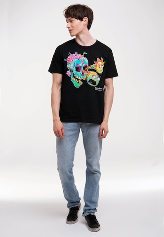 LOGOSHIRT Shirt 'Rick & Morty - Eyeball Skull' in Black