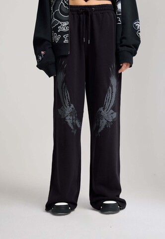 Ed Hardy Wide Leg Hose 'Flying Eagle' in Schwarz: Vorderseite