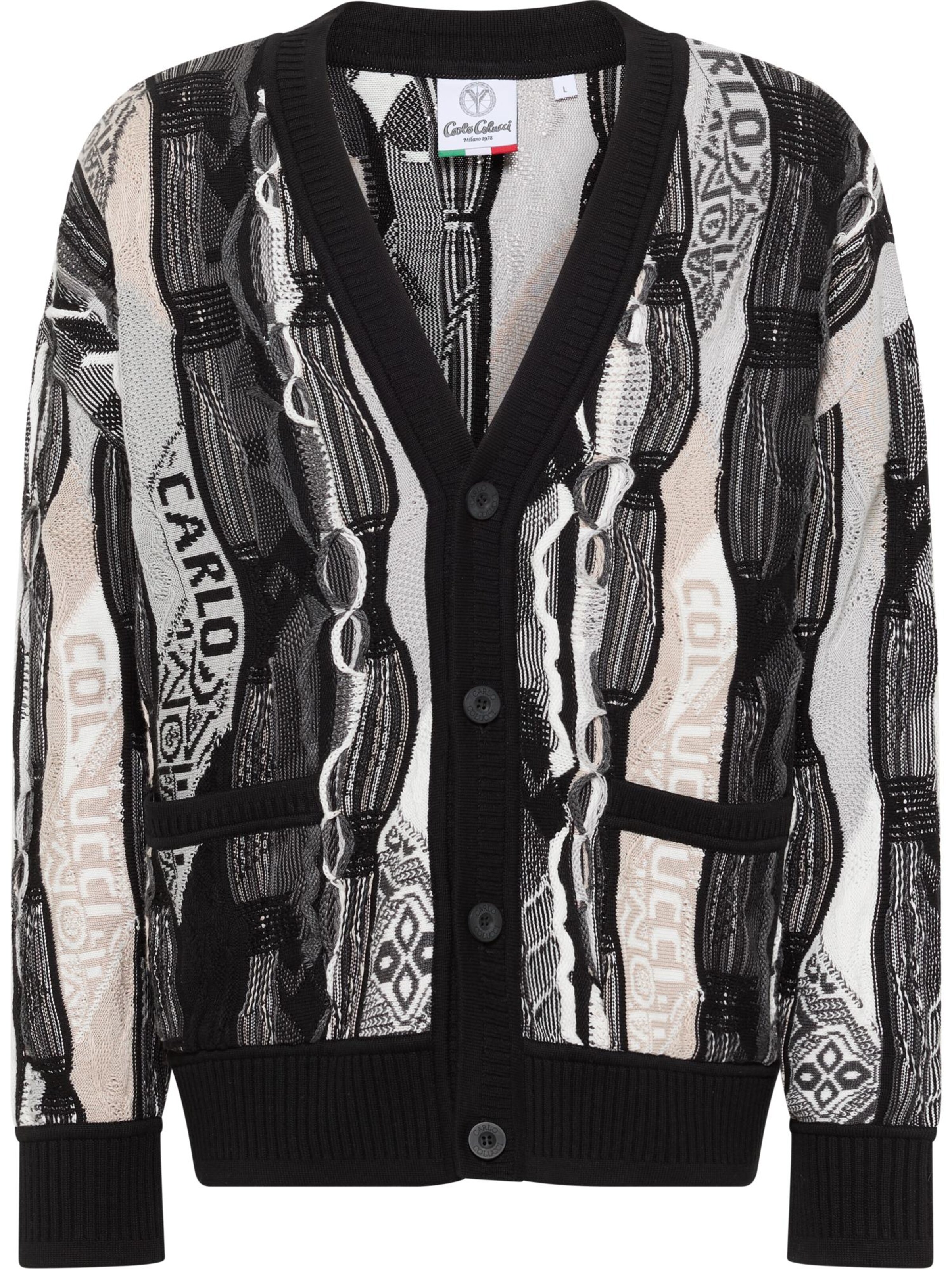 Carlo Colucci Knit Cardigan 'Erlacher' in Beige / Grey / Black, Item view