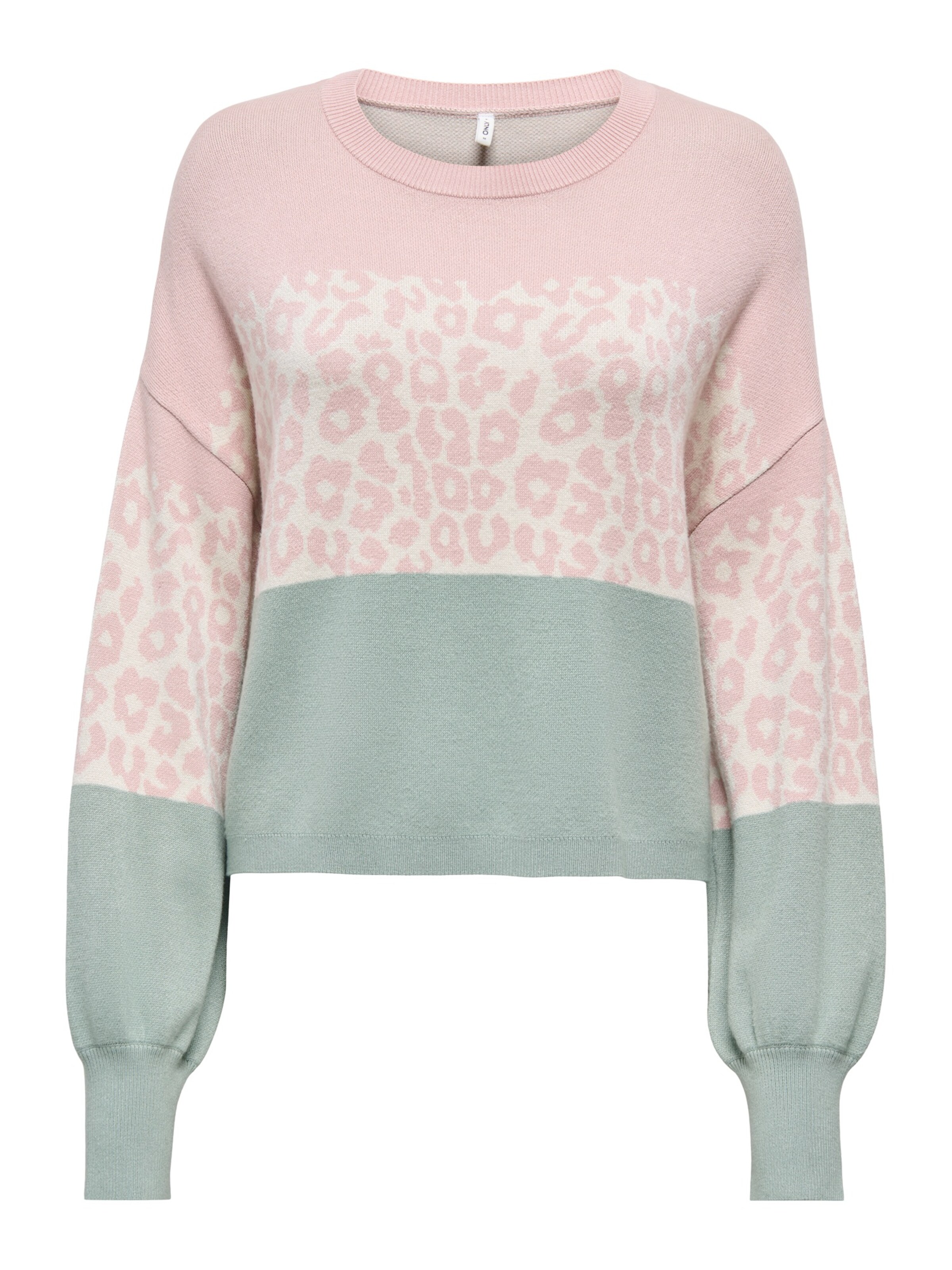 ONLY Trui 'ONLLEONA' in de kleur Jade groen / Rosa / Wit, Productweergave