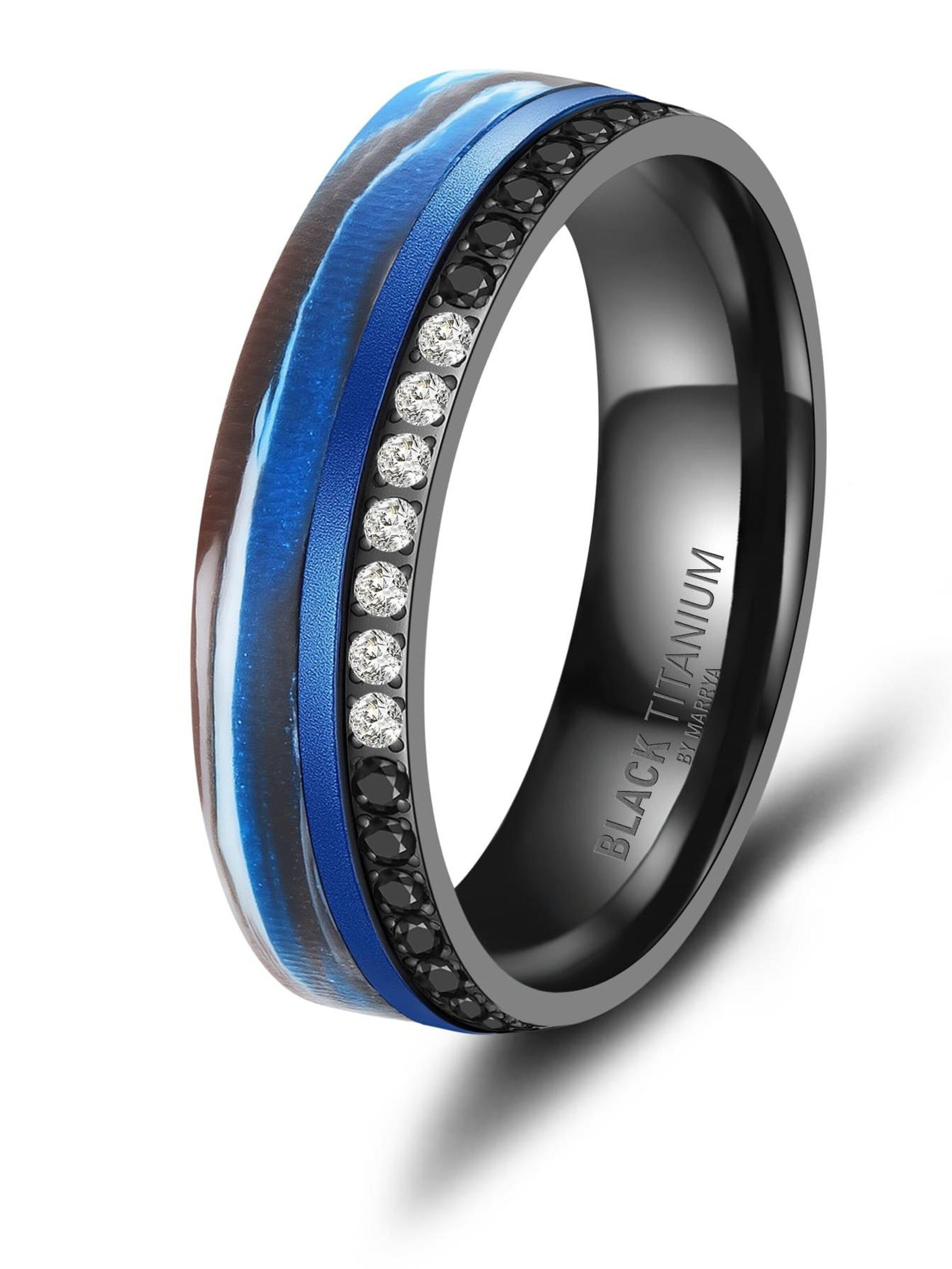 MARRYA Ring 'MARRYA BT-14 Black Titanium Ocean Blue Edition' in Blue: front