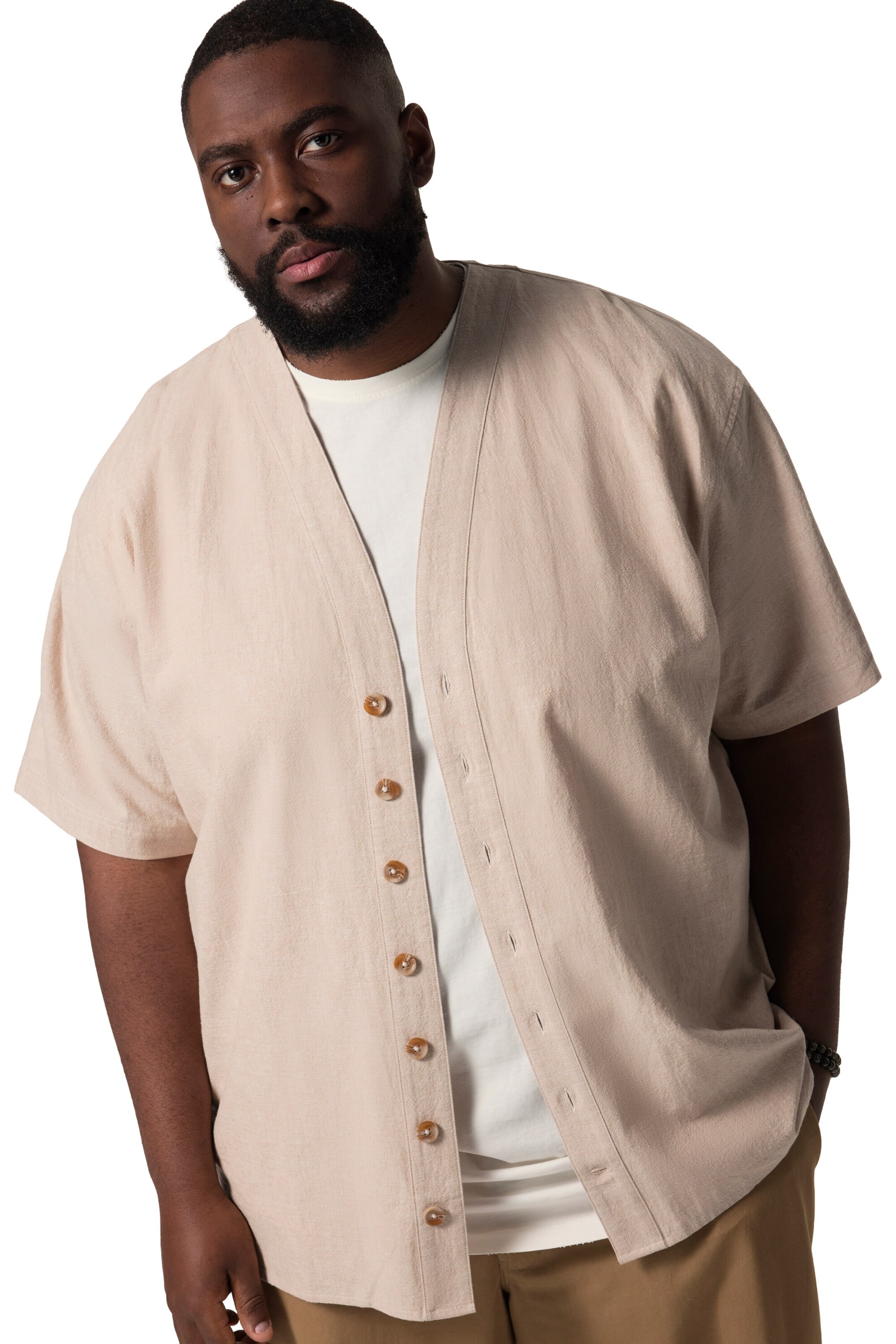 STHUGE Comfort fit Button Up Shirt in Beige