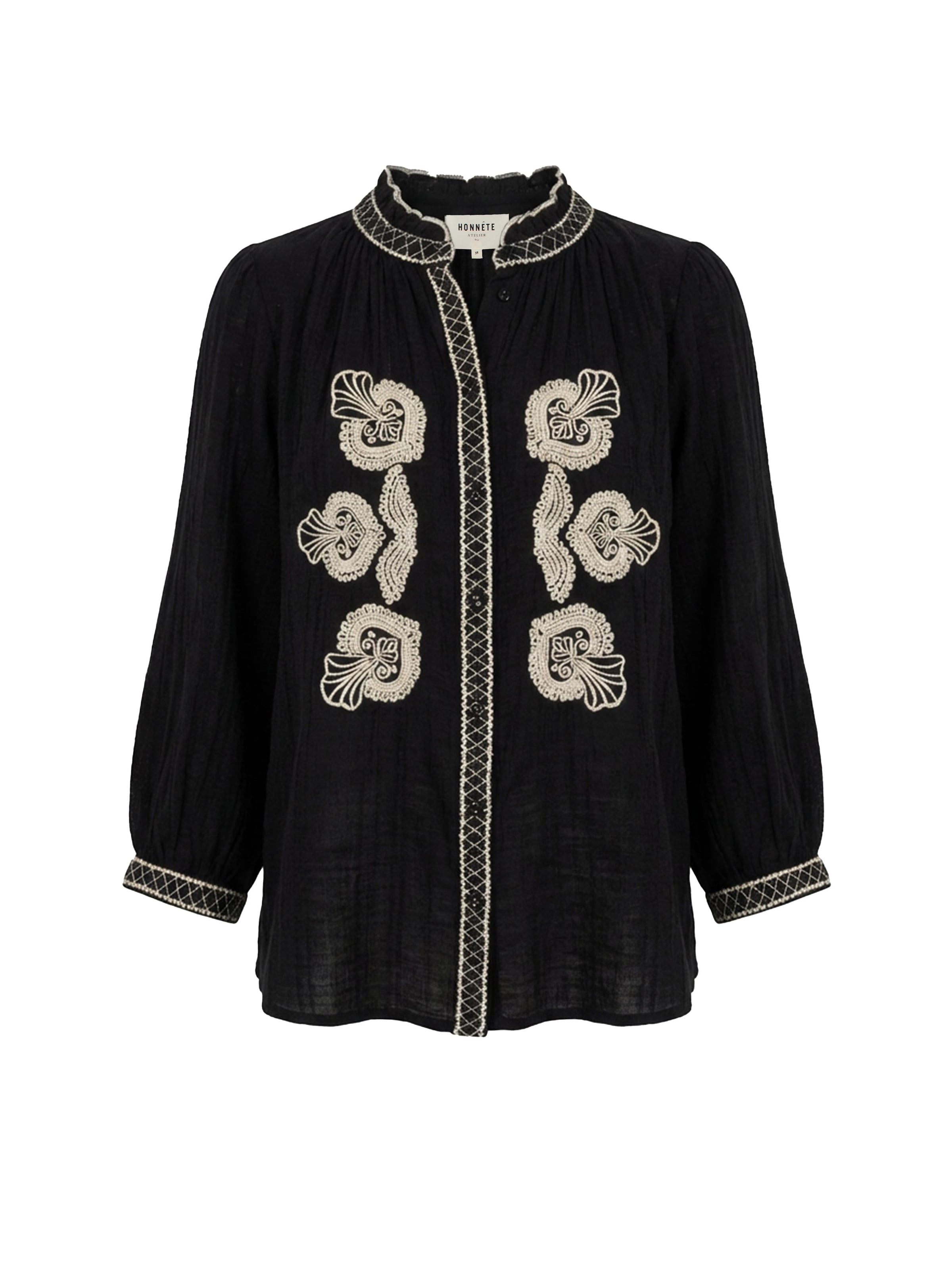 Honnête Atelier Blouse in Zwart: voorkant