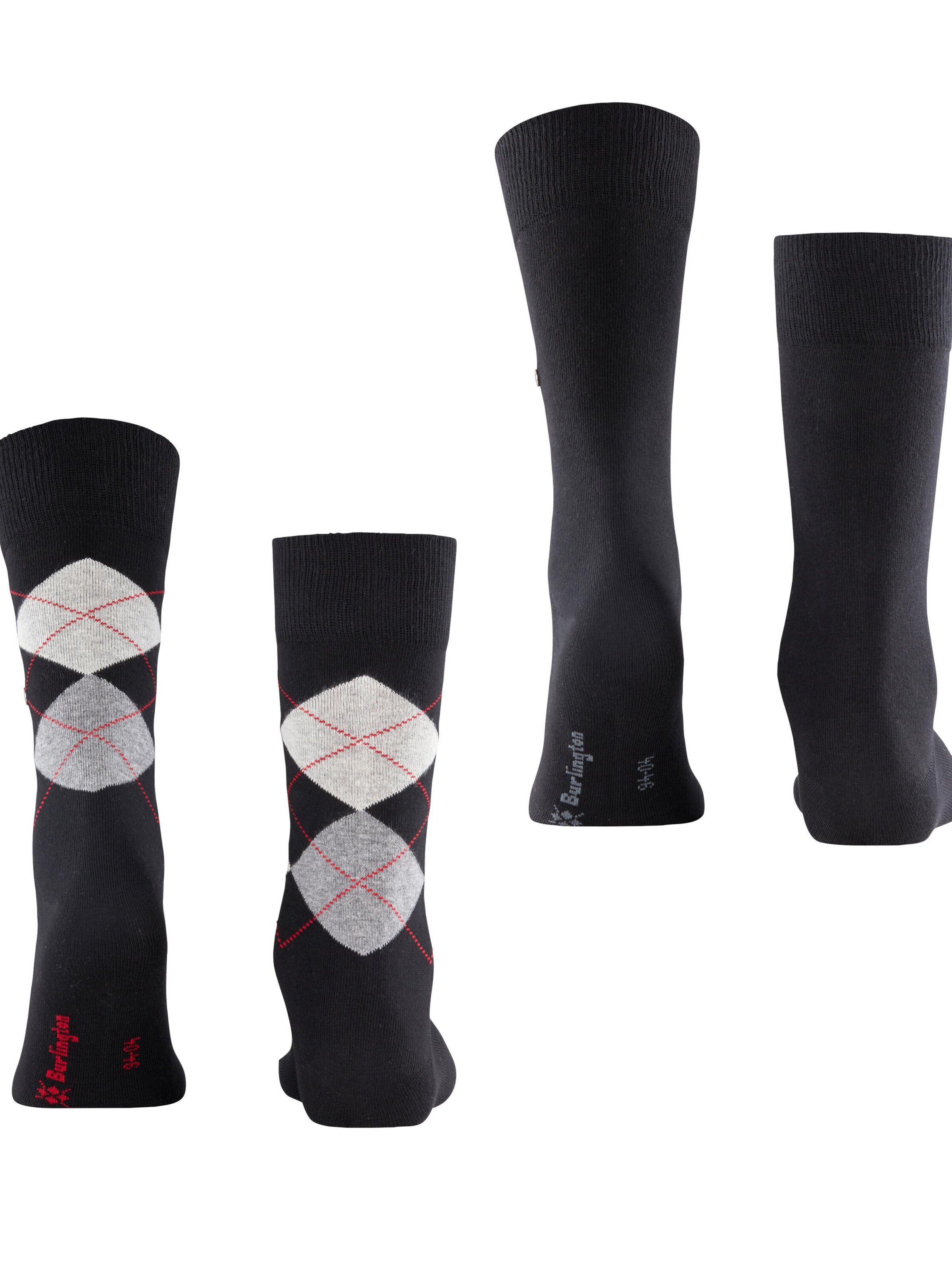 BURLINGTON Socks 'Everyday Argyle Mix 2-Pack' in Black