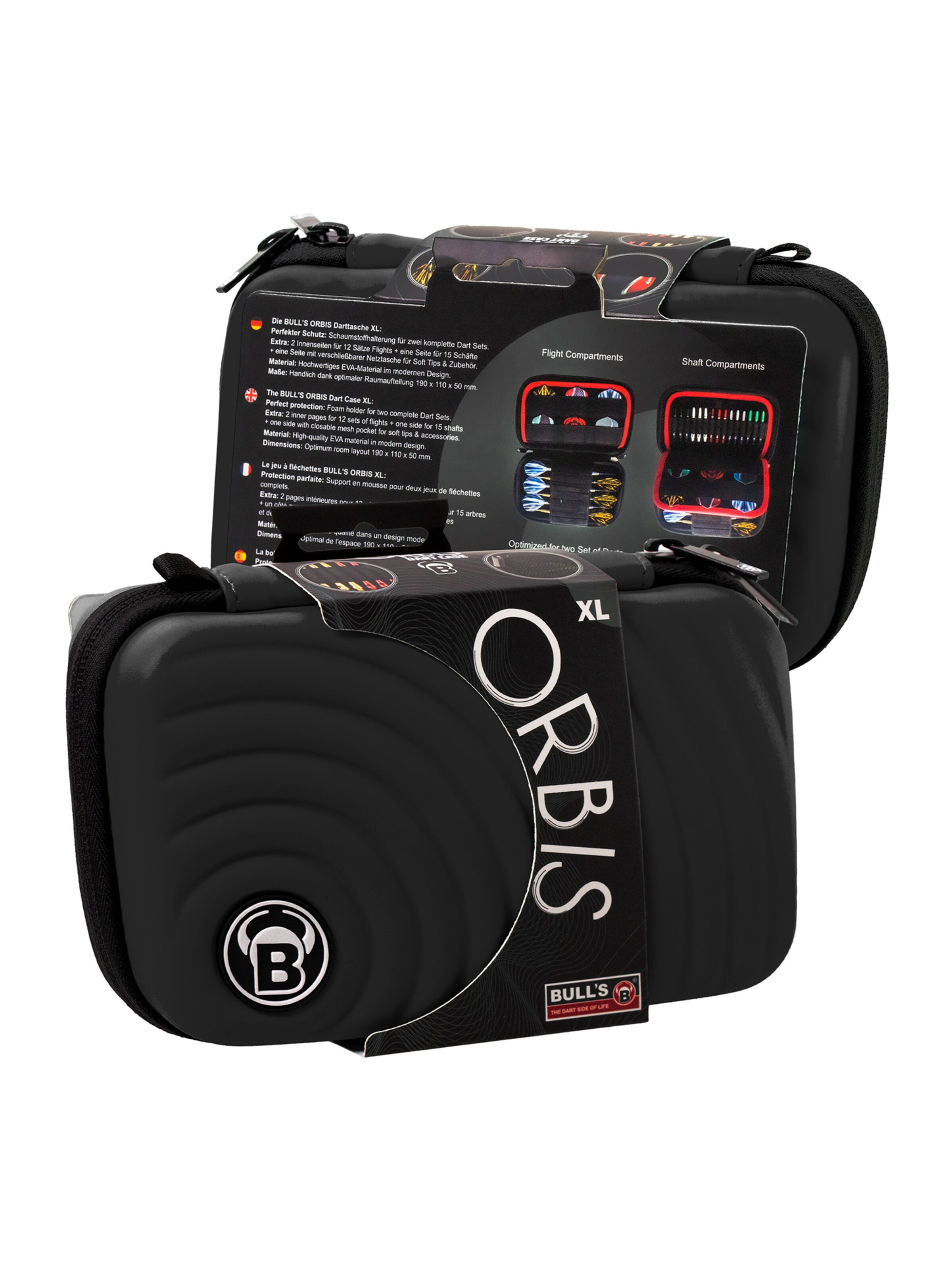 BULL'S Dartcase ' Orbis HS Carbon Darttasche Dartbox Pfeilaufbewahrung Darts-Etui ' in Schwarz: Vorderseite