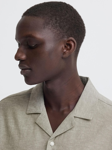 BLEND Comfort fit Button Up Shirt ' BHAban Cuba Linen Mix ' in Green