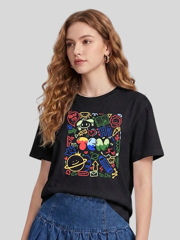 LapaPlus Shirt 'Women Colorful Graffiti TEN Letter Cute Print T-Shirt' in Zwart: voorkant