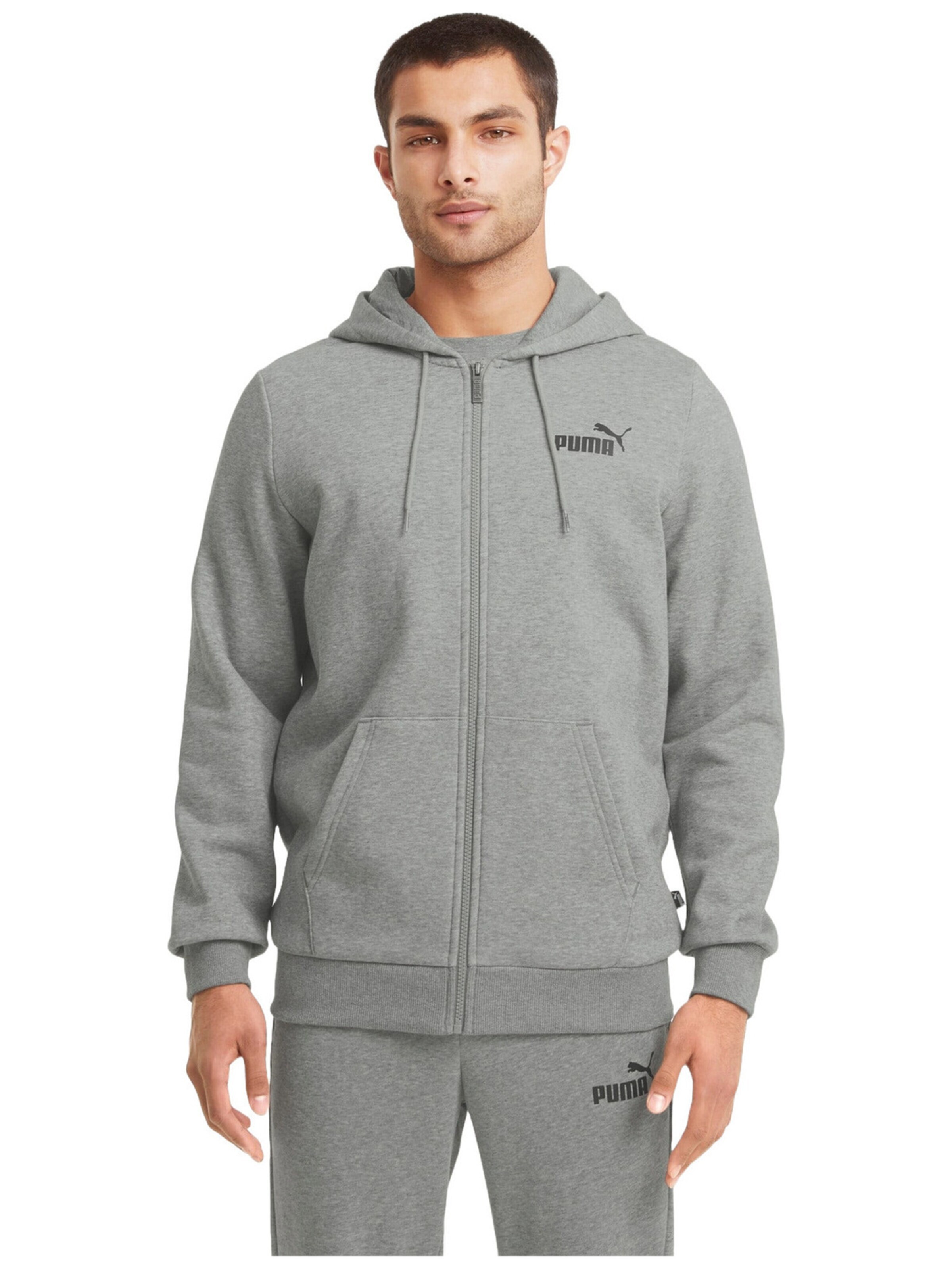 Giacca di felpa 'Puma Essentials Full-Zip Logo' di PUMA in grigio: frontale