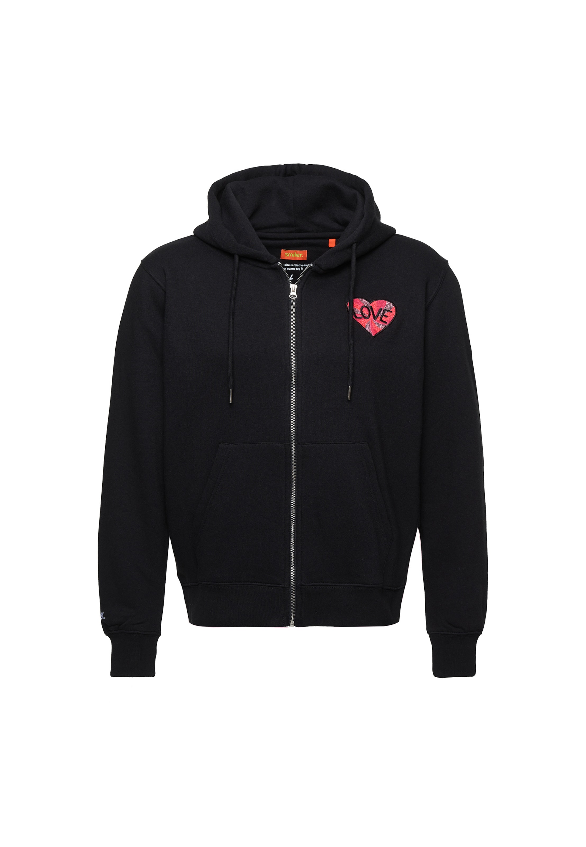 smiler. Zip-Up Hoodie in Black: front