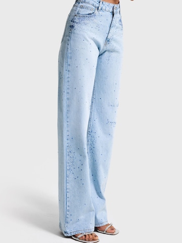 IT'S BASIC Regular Jeans 'RHINESTONE STRAIGHT MID RISE JEANS' in Blauw