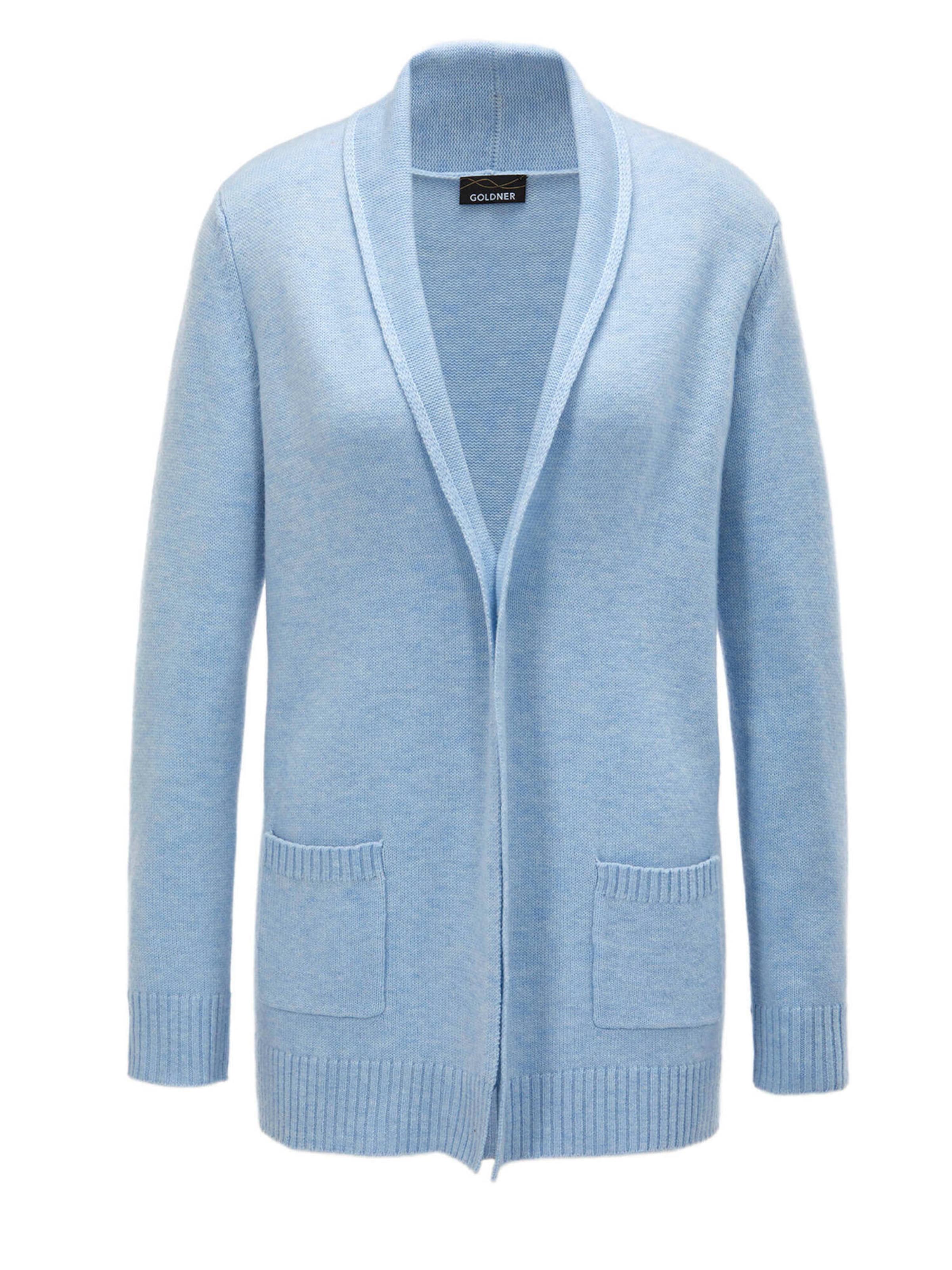 Goldner Strickjacke in Blau: Vorderseite