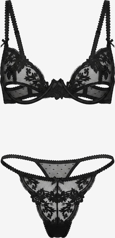 L.BEV Balconette Wäsche-Sets 'Eleganza' in Schwarz: Vorderseite