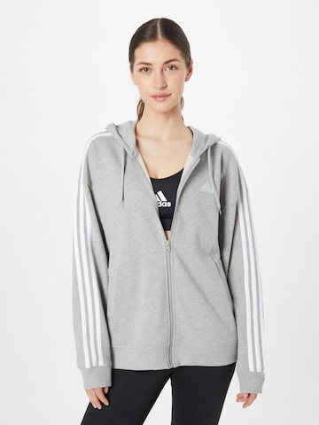 ADIDAS SPORTSWEAR Athletic Zip-Up Hoodie 'Essentials 3-Stripes French Terry ' in Grey: front