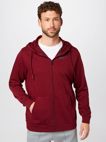 NIKE Athletic Zip-Up Hoodie in Red: front