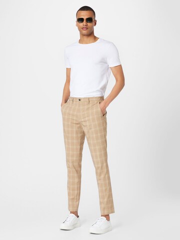 JACK & JONES Slim fit Trousers with creases 'FRANCO' in Brown