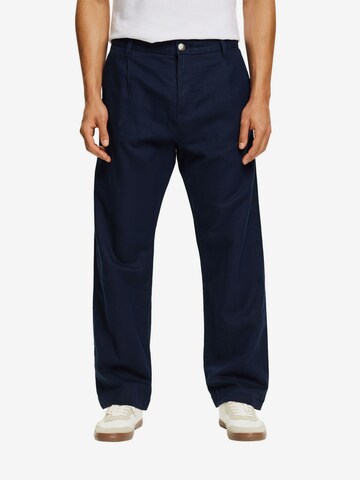 ESPRIT Loose fit Pleat-Front Pants in Blue: front