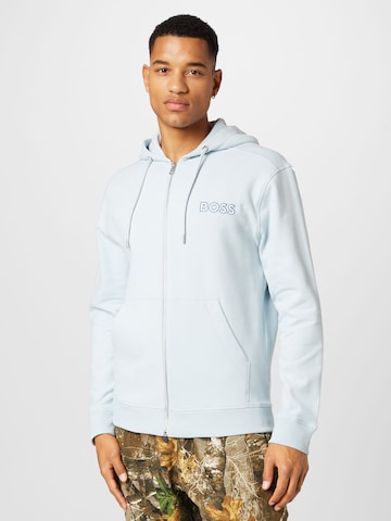 BOSS Orange Zip-Up Hoodie 'Zelogox' in Blue: front