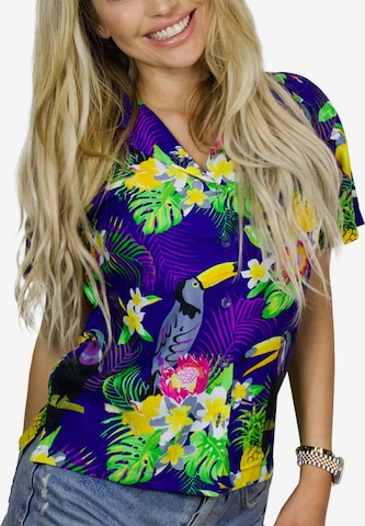 King Kameha Blouse 'Parrot Cockatoo' in Blue: front