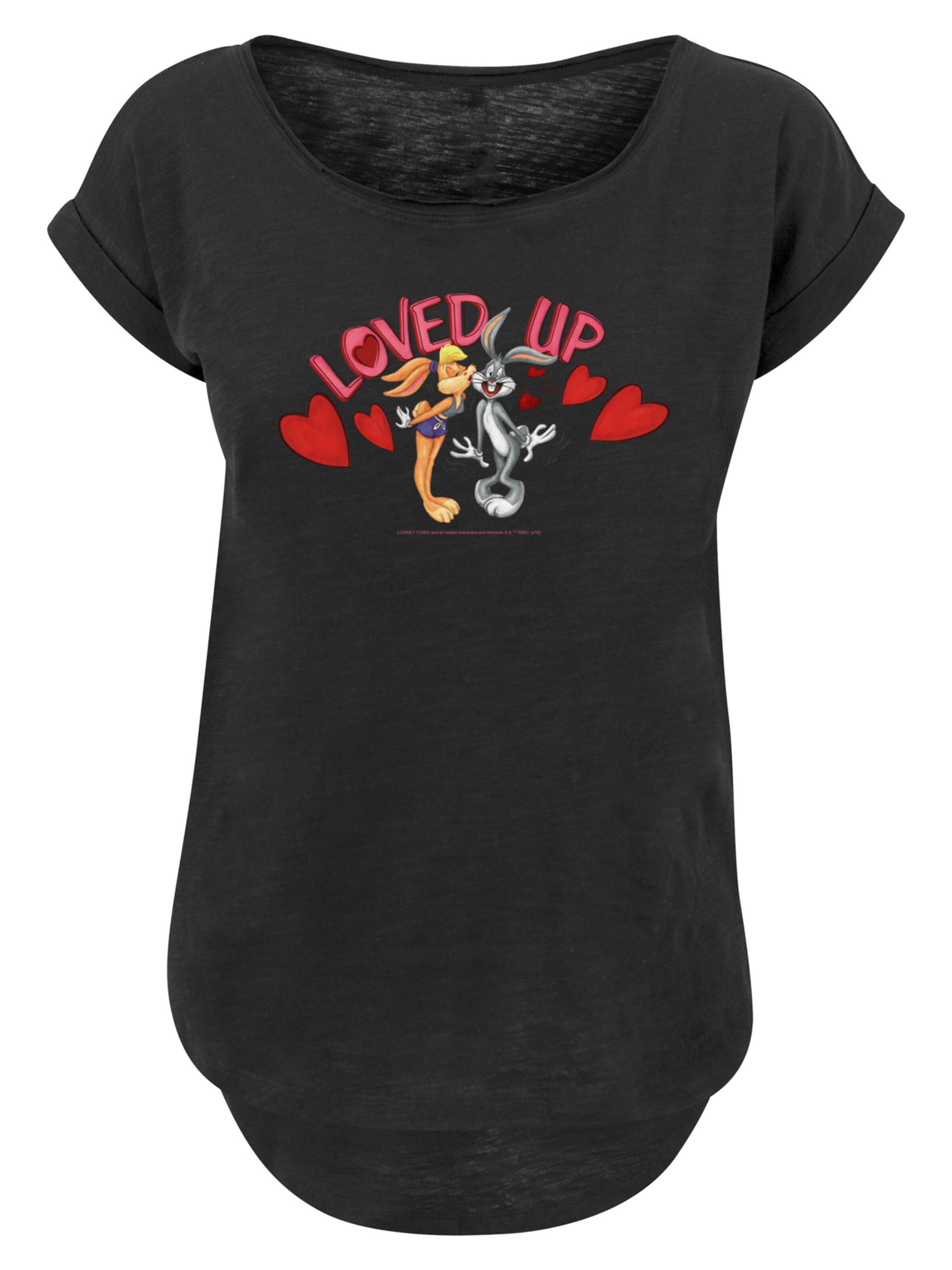 F4NT4STIC Shirt 'Looney Tunes Bugs Bunny And Lola Valentine's Day Loved Up' in Zwart: voorkant